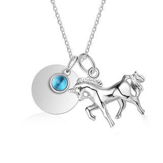 Customized Horse Shape Pendant Birthstone Necklace