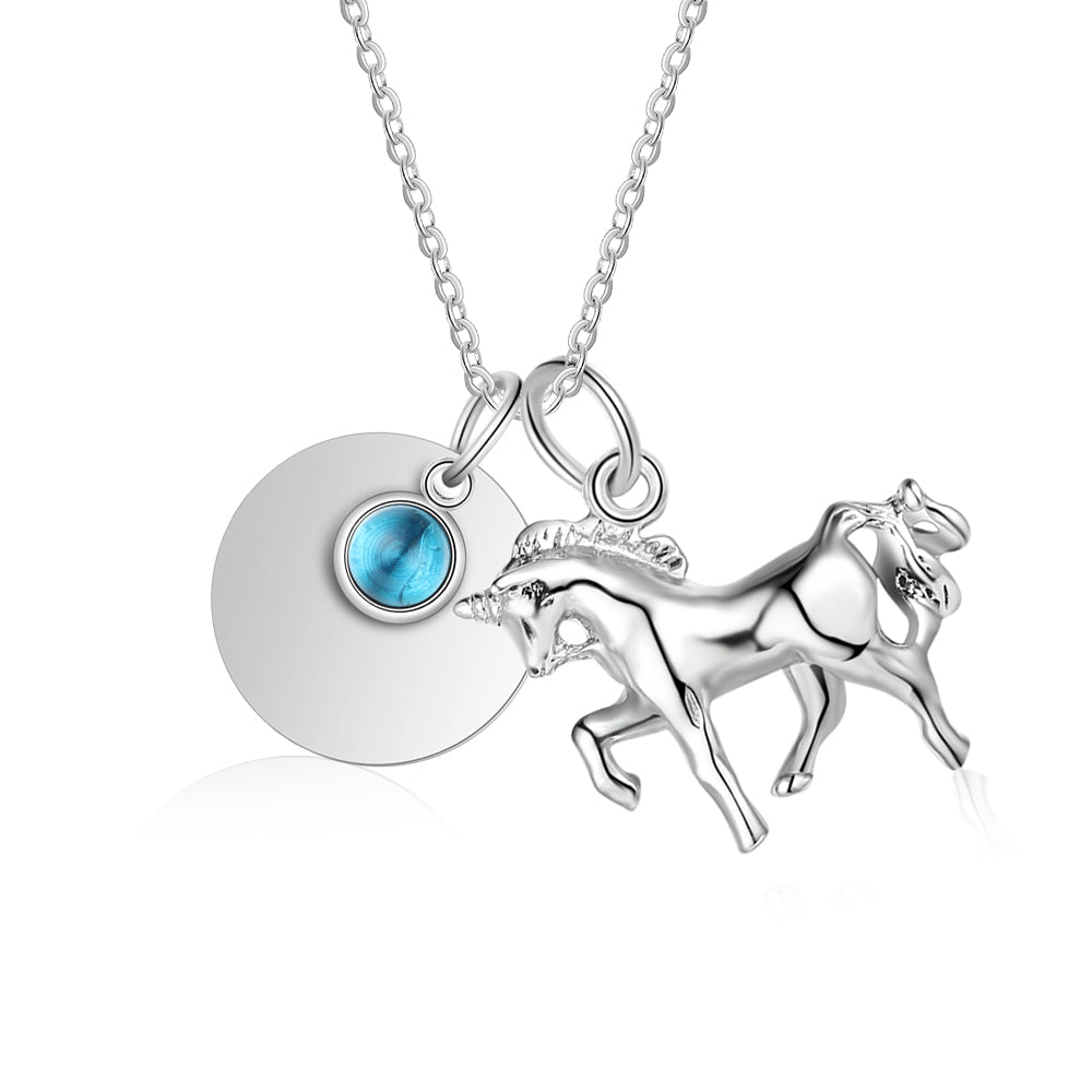 Customized Horse Shape Pendant Birthstone Necklace