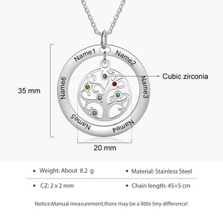 Custom Name And Birthstone Number Tree Of Life Necklace