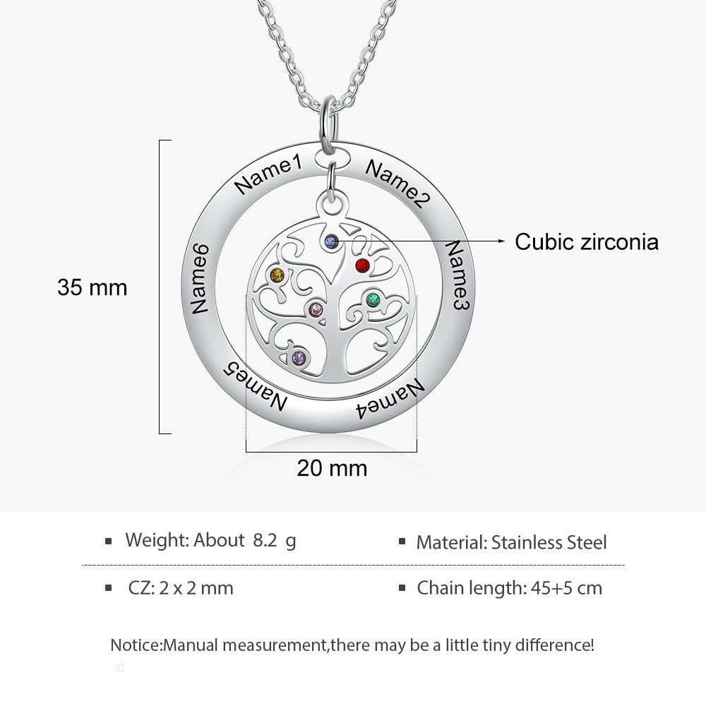 Custom Name And Birthstone Number Tree Of Life Necklace