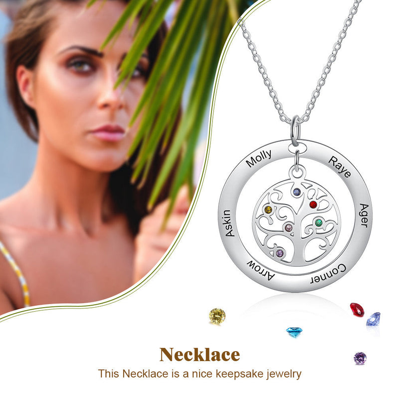 Custom Name And Birthstone Number Tree Of Life Necklace