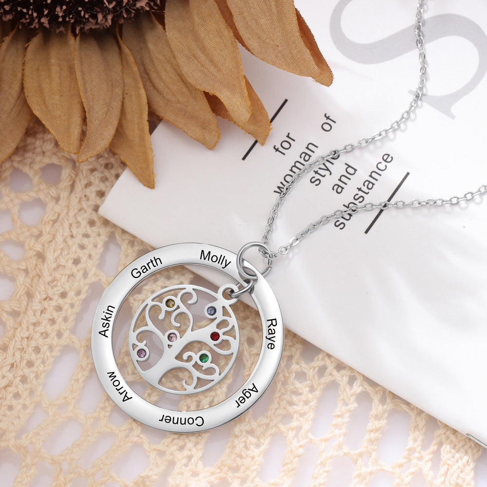 Custom Name And Birthstone Number Tree Of Life Necklace
