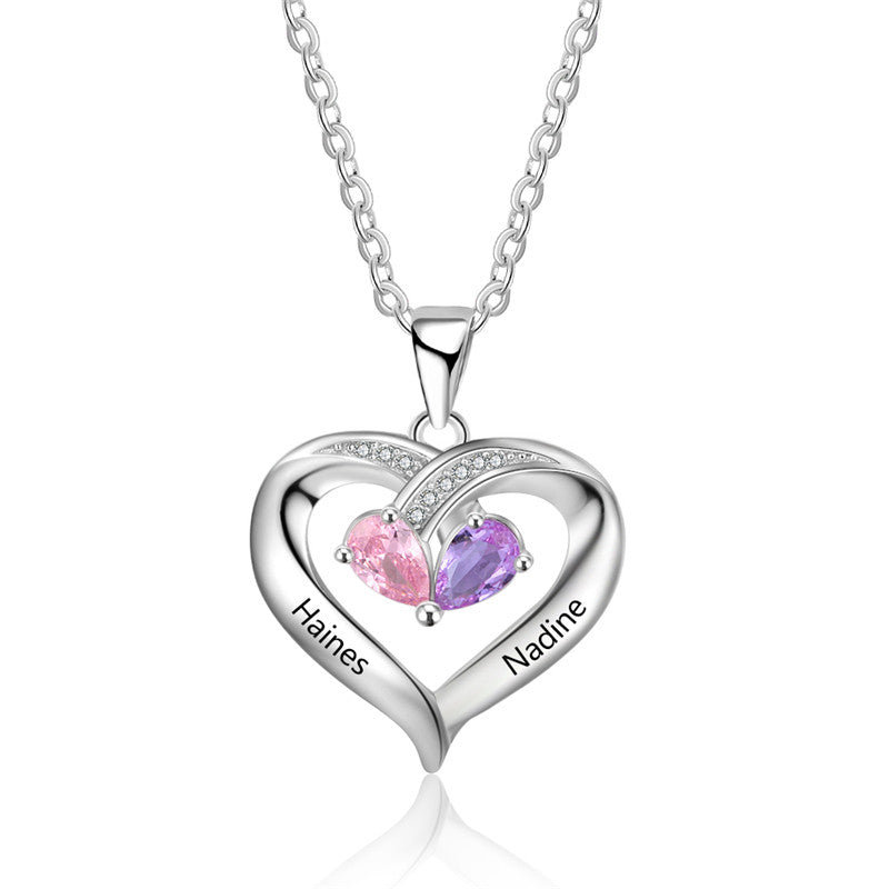 925 Sterling Silver Two Birthstone Necklace