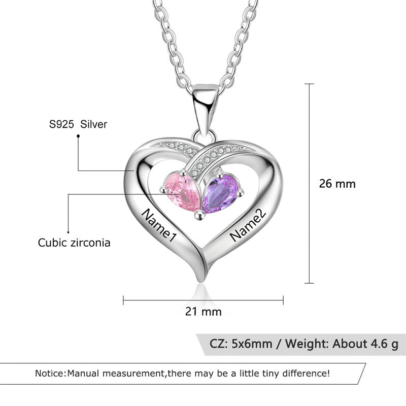 925 Sterling Silver Two Birthstone Necklace