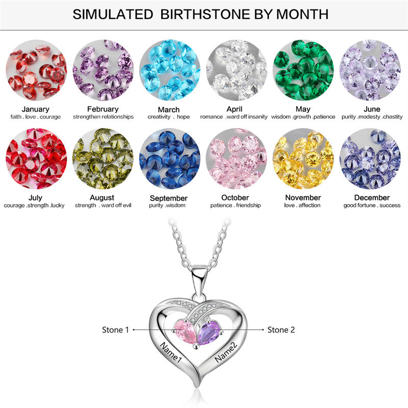 925 Sterling Silver Two Birthstone Necklace