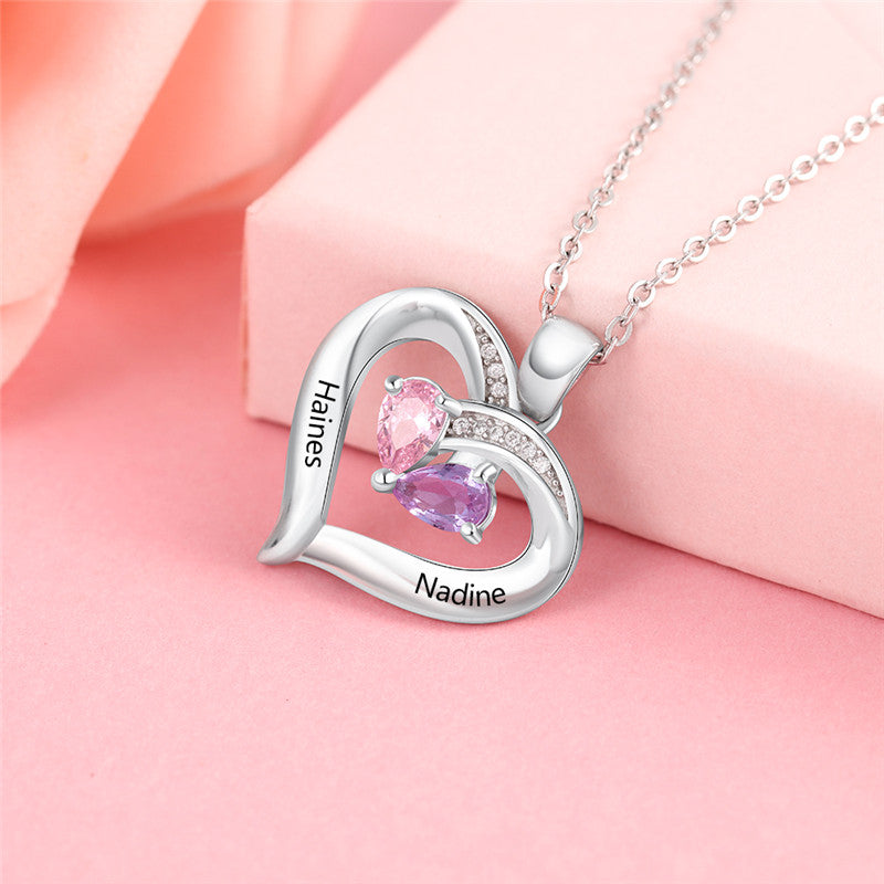 925 Sterling Silver Two Birthstone Necklace