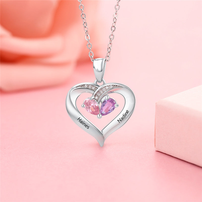 925 Sterling Silver Two Birthstone Necklace