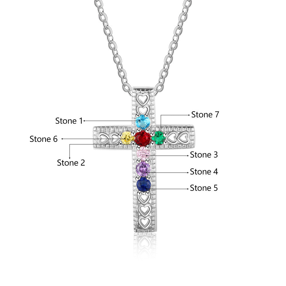 Cross Necklace With Seven Birthstones