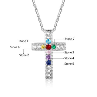 Cross Necklace With Seven Birthstones