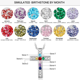 Cross Necklace With Seven Birthstones