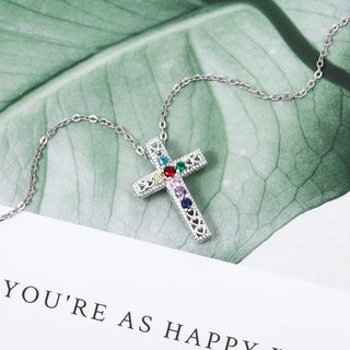 Cross Necklace With Seven Birthstones