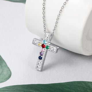 Cross Necklace With Seven Birthstones