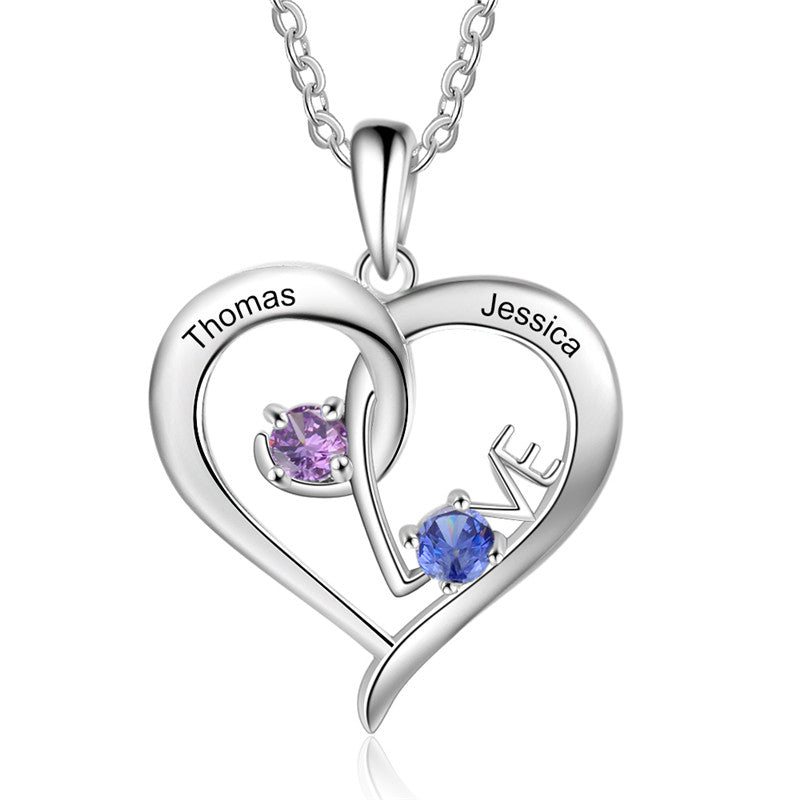Custom 925 Sterling Silver Two Birthstone Necklace