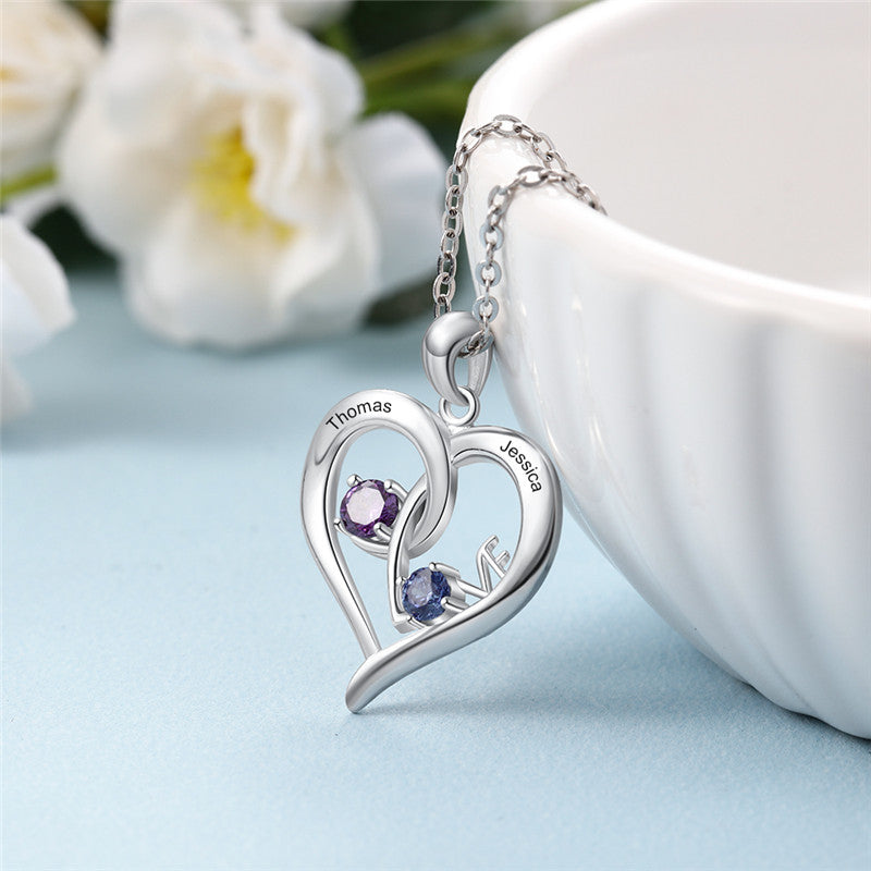Custom 925 Sterling Silver Two Birthstone Necklace