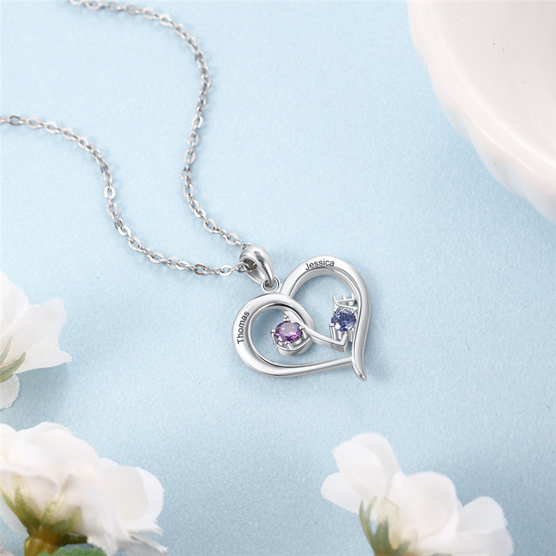 Custom 925 Sterling Silver Two Birthstone Necklace