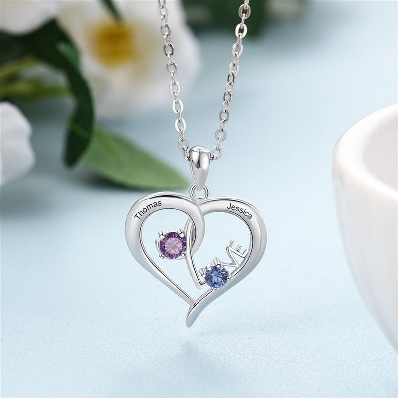 Custom 925 Sterling Silver Two Birthstone Necklace