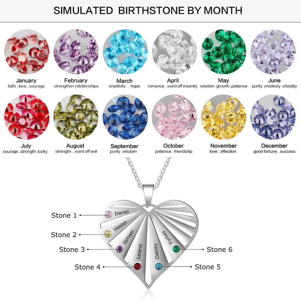 Six Birthstone Heart Necklaces