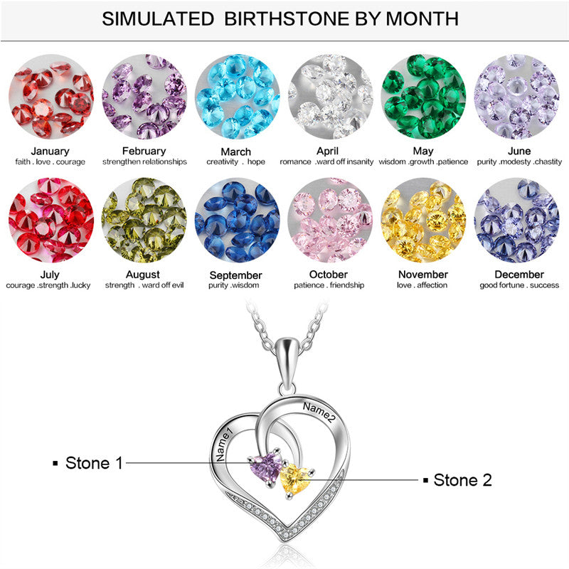 925 Sterling Silver Two Birthstone Necklace
