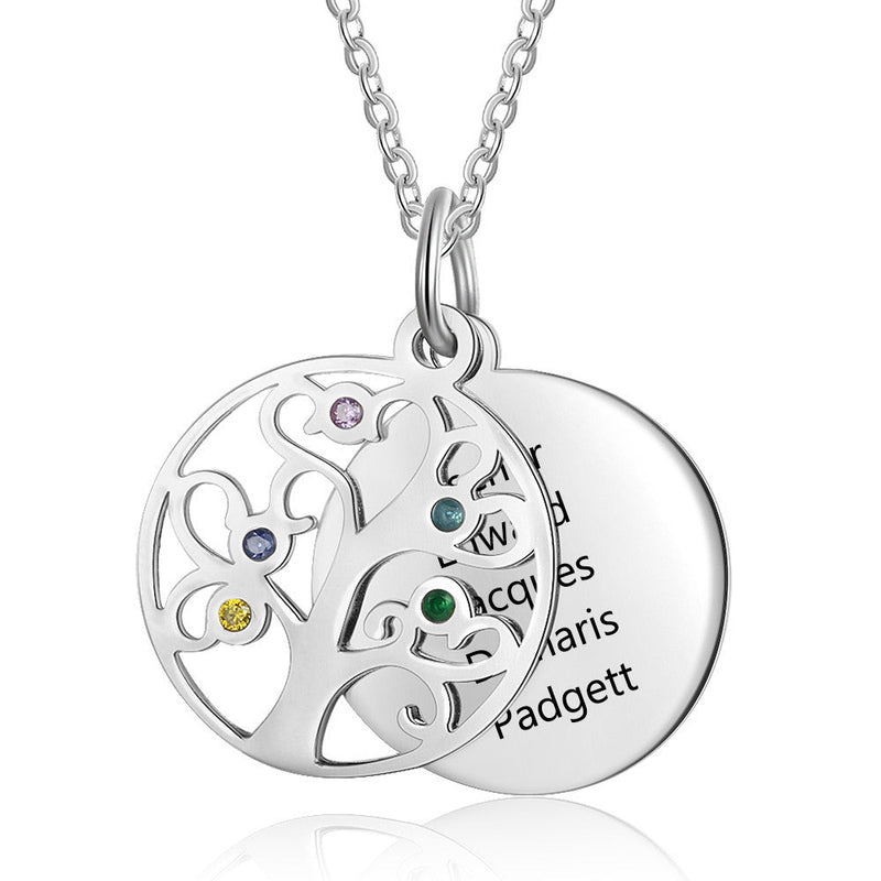 Familly Tree Birthstone Personalized Stainless Steel Necklace