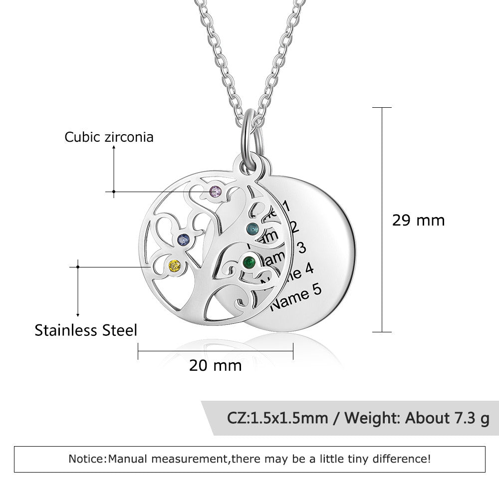 Familly Tree Birthstone Personalized Stainless Steel Necklace