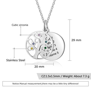Familly Tree Birthstone Personalized Stainless Steel Necklace