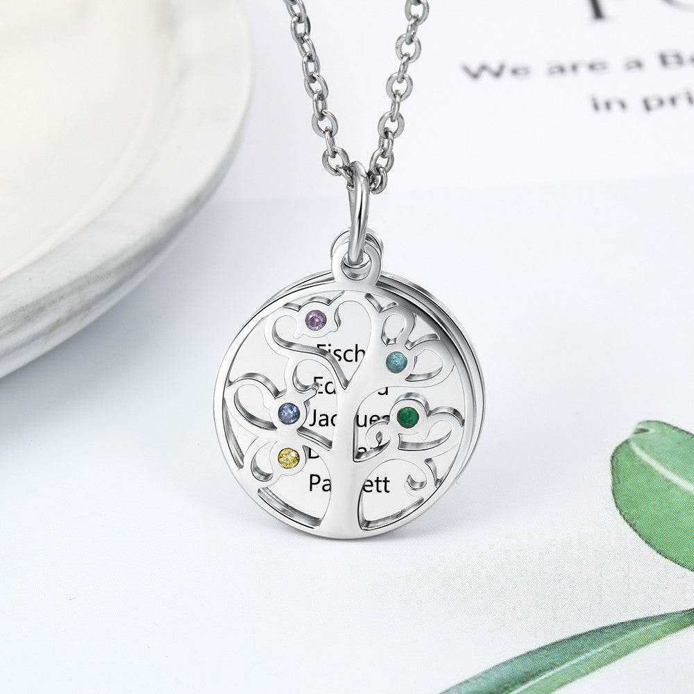 Familly Tree Birthstone Personalized Stainless Steel Necklace