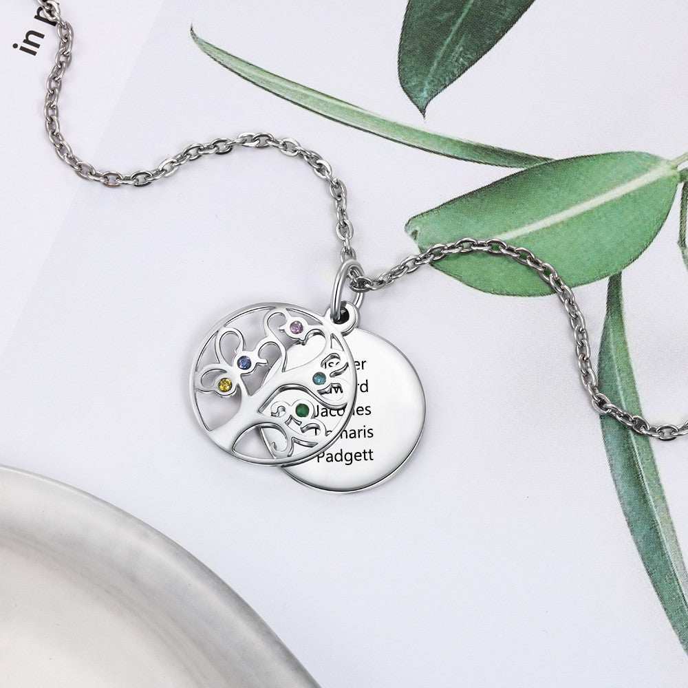 Familly Tree Birthstone Personalized Stainless Steel Necklace
