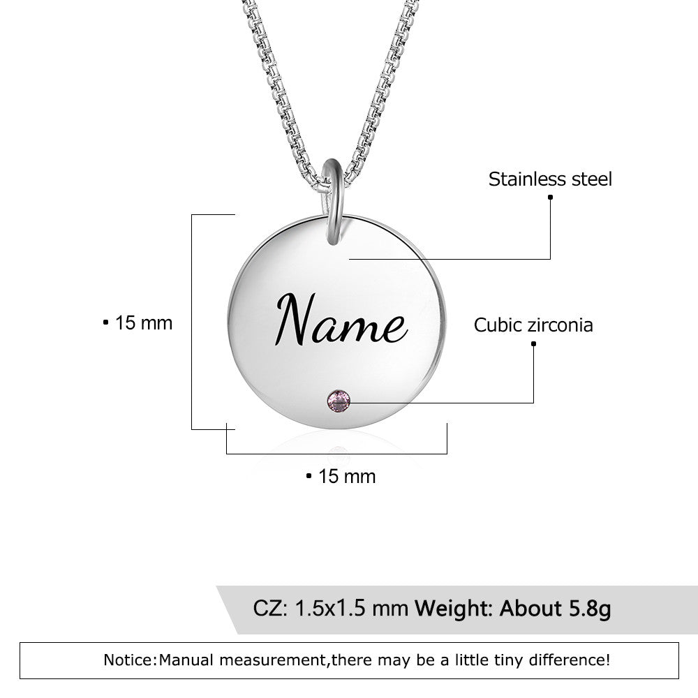 Stainless Steel Round Name Pendant Necklace