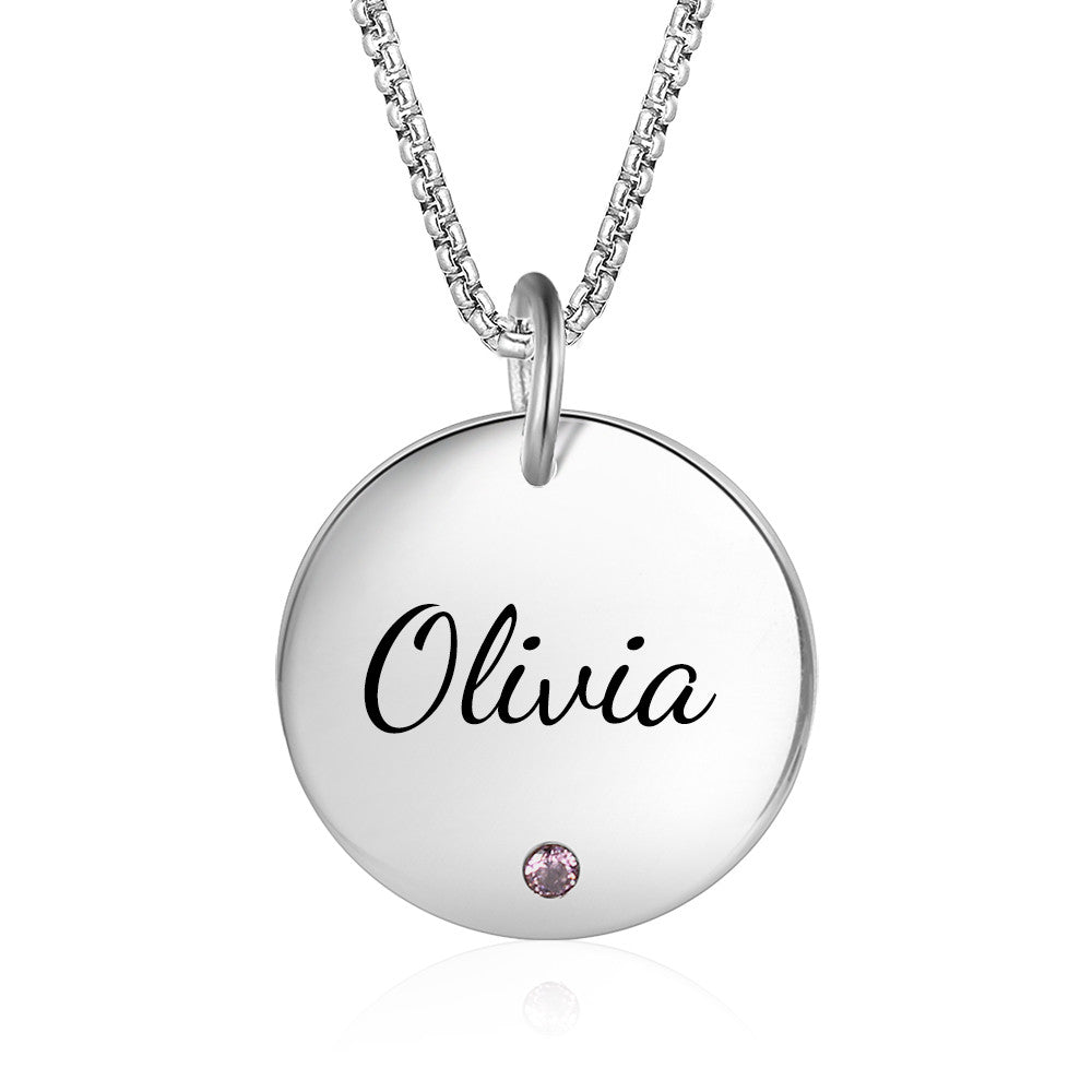 Stainless Steel Round Name Pendant Necklace