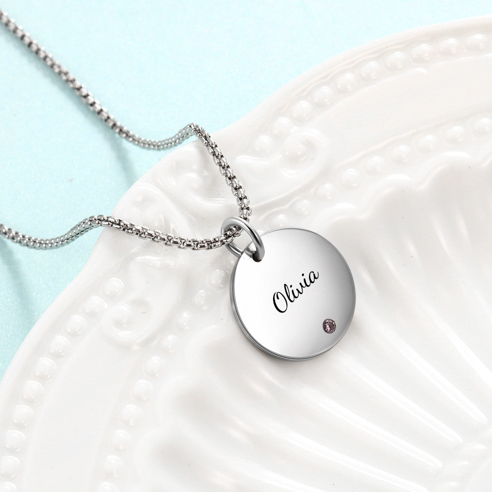 Stainless Steel Round Name Pendant Necklace