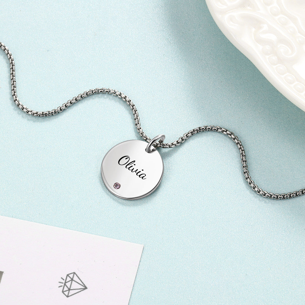 Stainless Steel Round Name Pendant Necklace