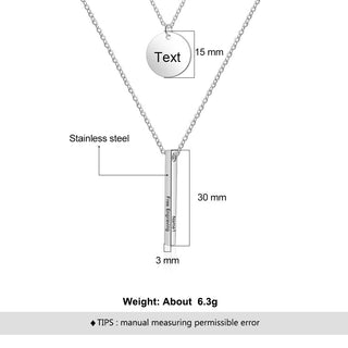 Personalized Stainless Steel Bar Round Pendant Necklace