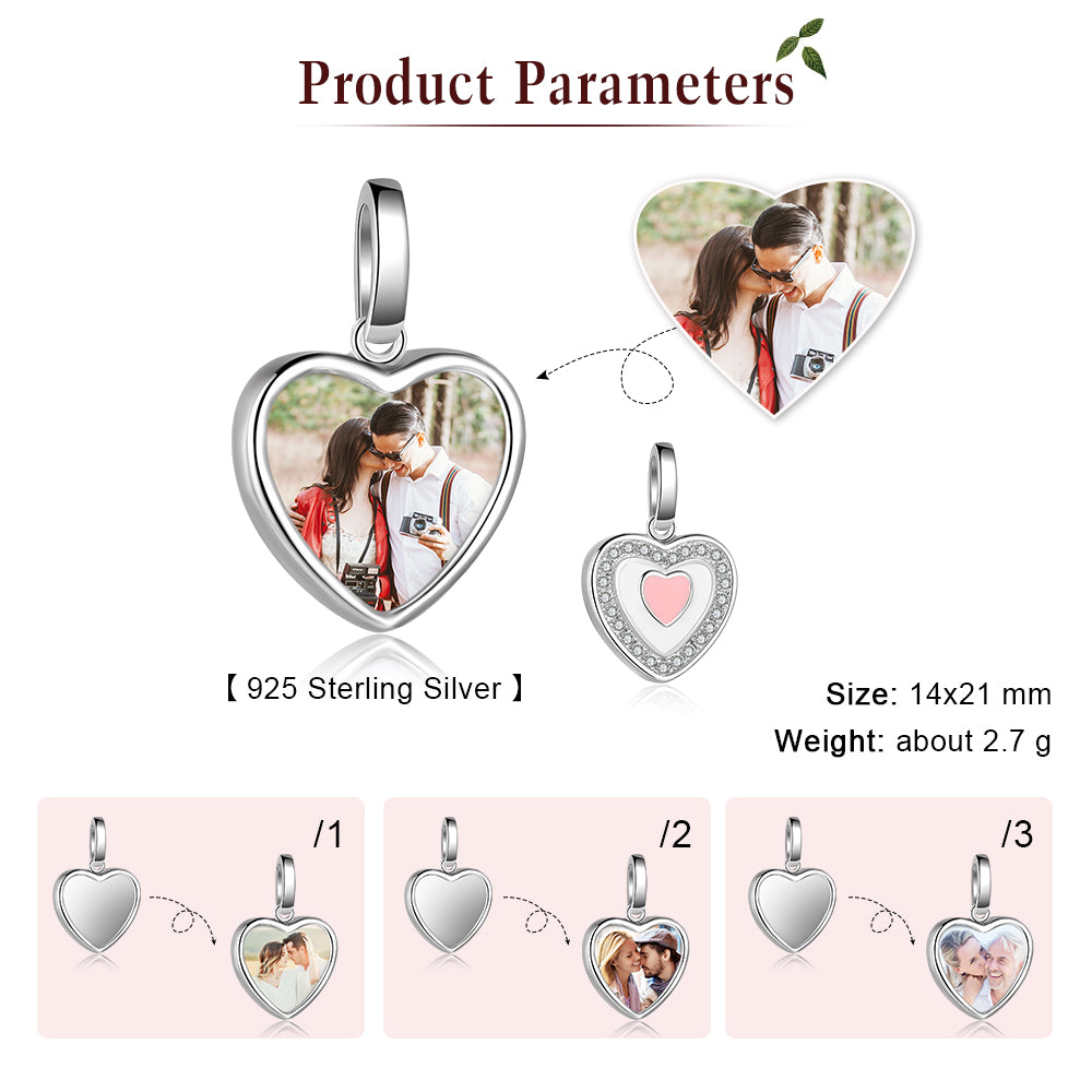 925 Sterling Silver Heart Shape Personalized Photo Pendant Necklace