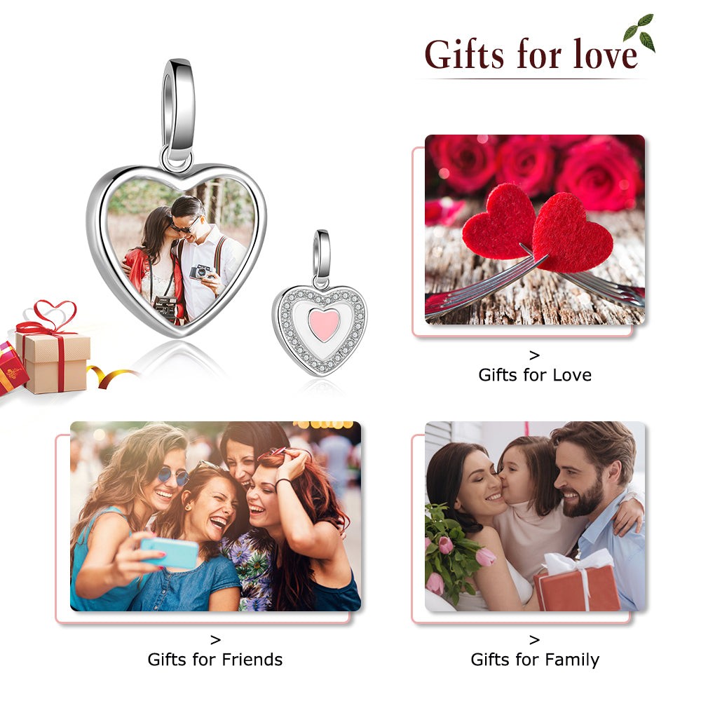 925 Sterling Silver Heart Shape Personalized Photo Pendant Necklace
