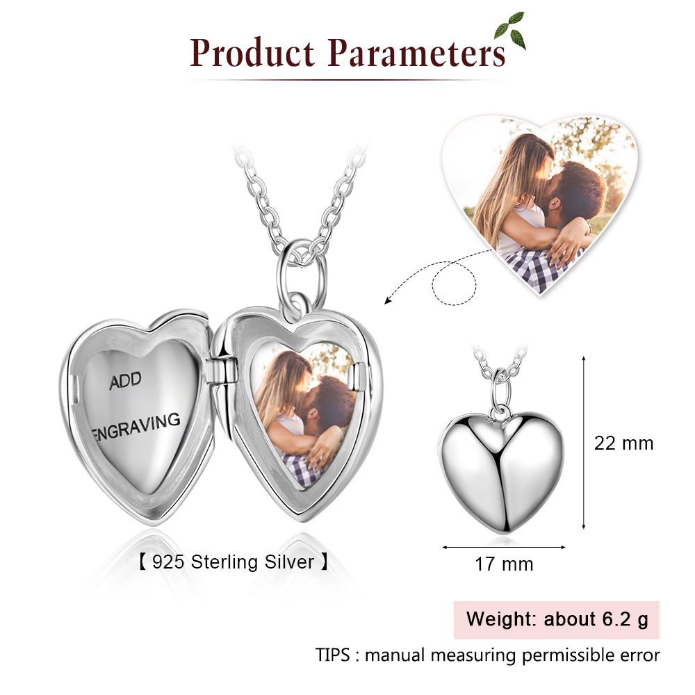 925 Sterling Silver Personalized Photo Heart Pendant Necklace