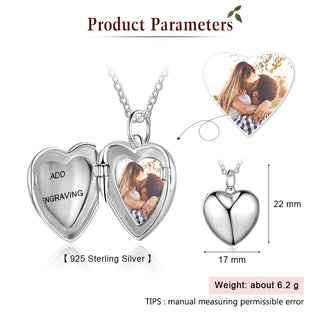 925 Sterling Silver Personalized Photo Heart Pendant Necklace