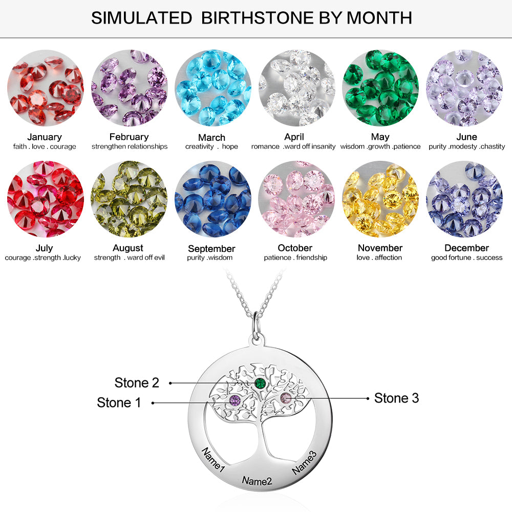 925 Sterling Silver Family Tree Name Necklace with Zircon
