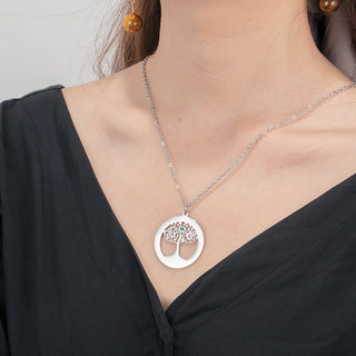 925 Sterling Silver Family Tree Name Necklace with Zircon
