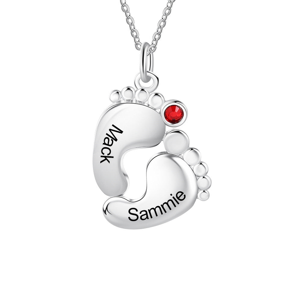 Personalized Rhodium Plated Feet Necklace