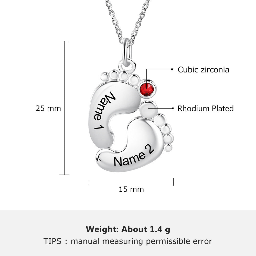 Personalized Rhodium Plated Feet Necklace