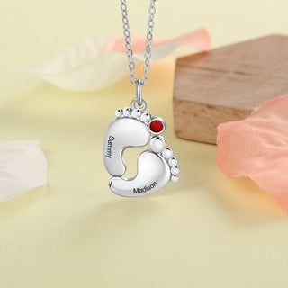 Personalized Rhodium Plated Feet Necklace