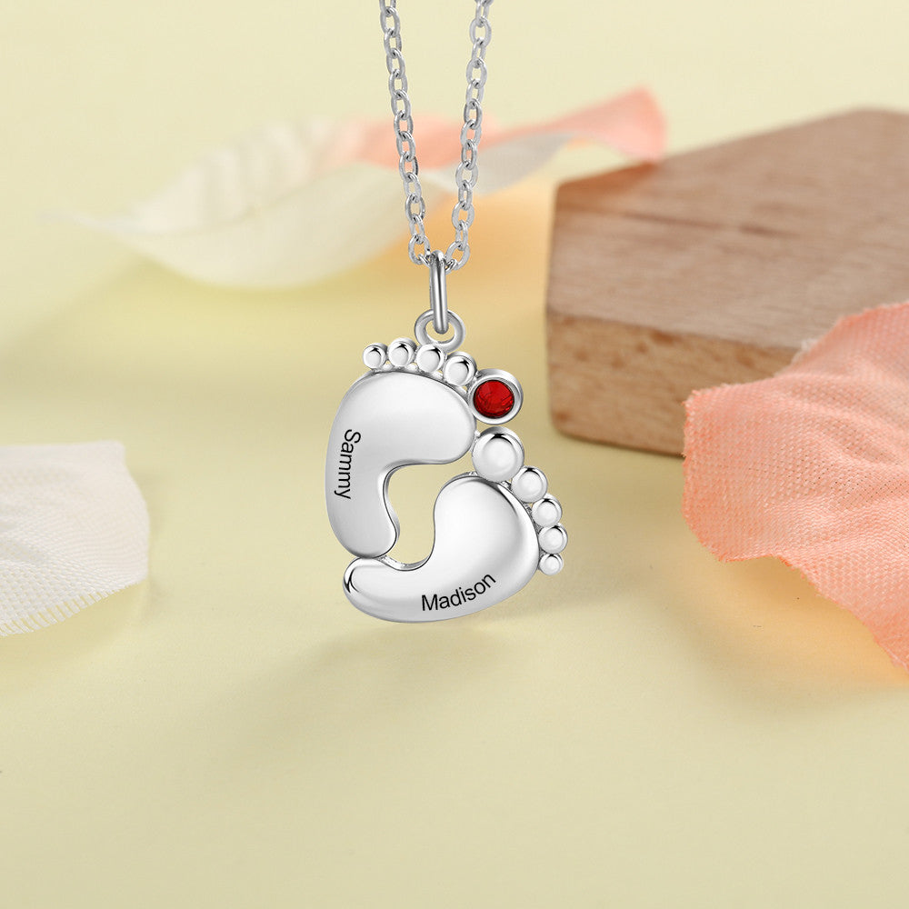 Personalized Rhodium Plated Feet Necklace