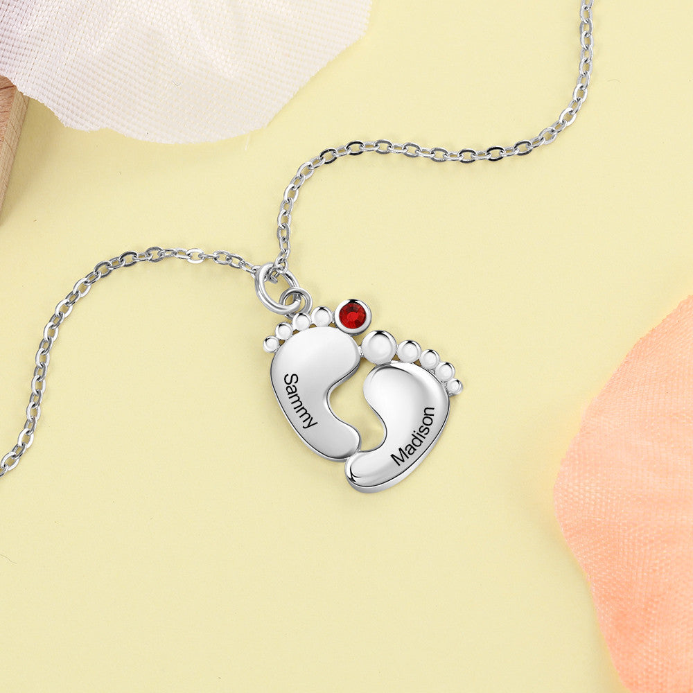 Personalized Rhodium Plated Feet Necklace
