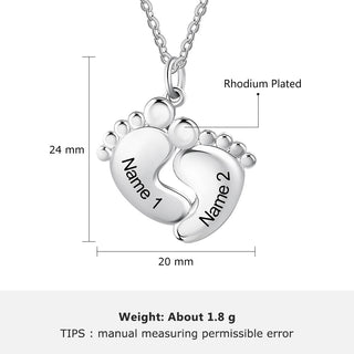 Personalized Rhodium Plated Feet Necklace