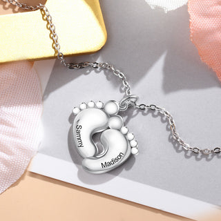 Personalized Rhodium Plated Feet Necklace