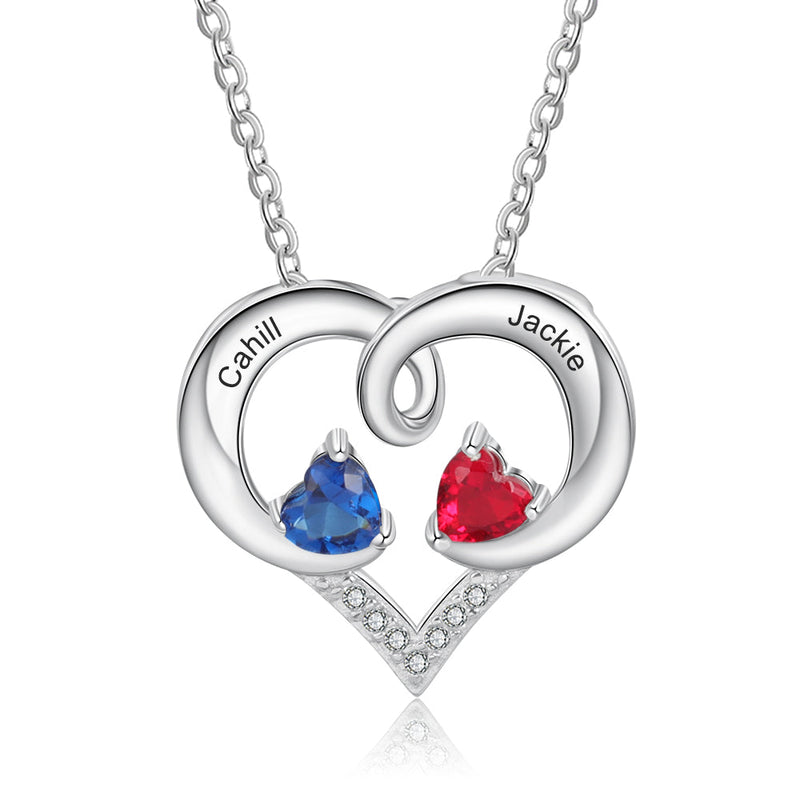 925 Sterling Silver Two Birthstone Necklace