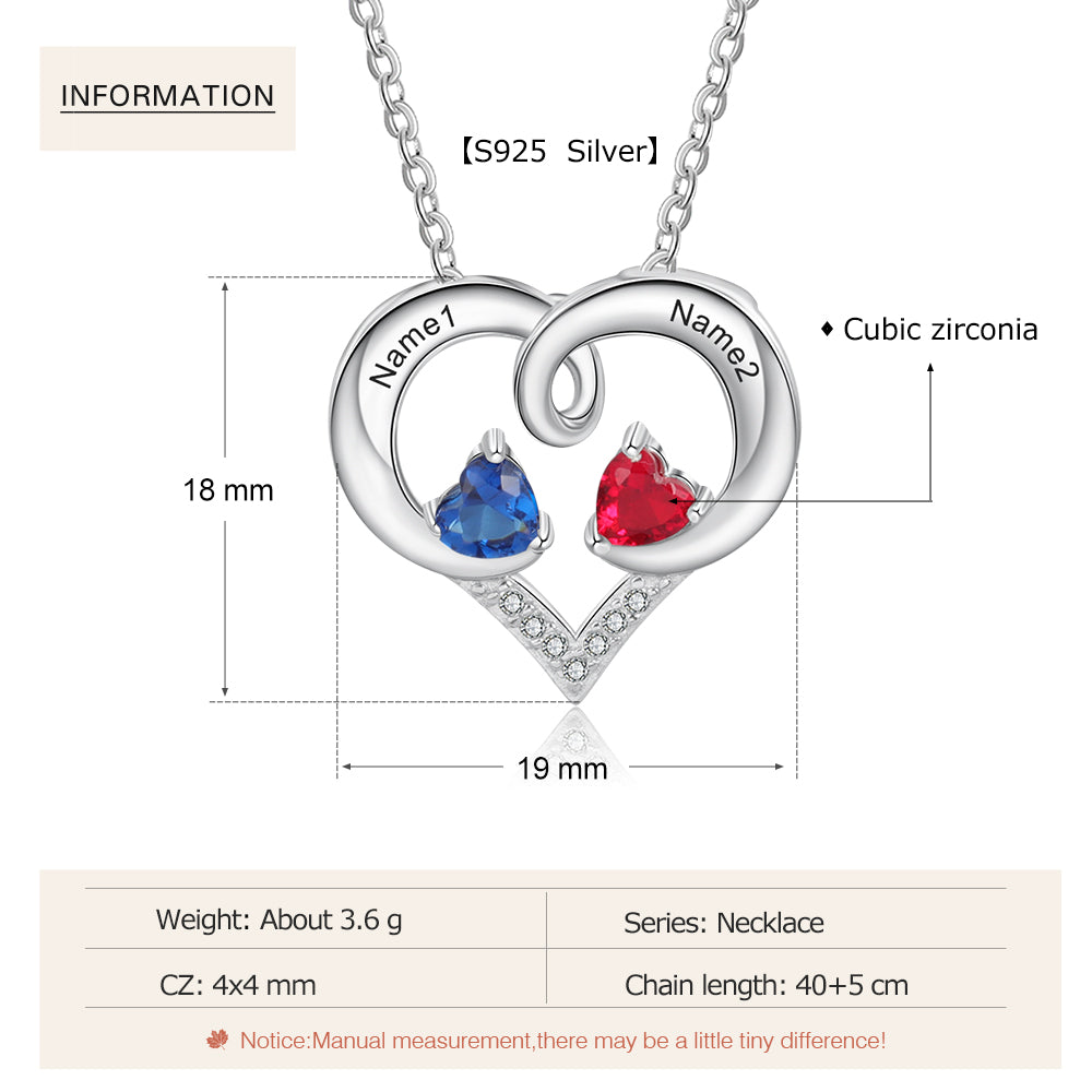 925 Sterling Silver Two Birthstone Necklace