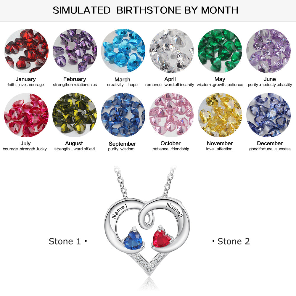 925 Sterling Silver Two Birthstone Necklace