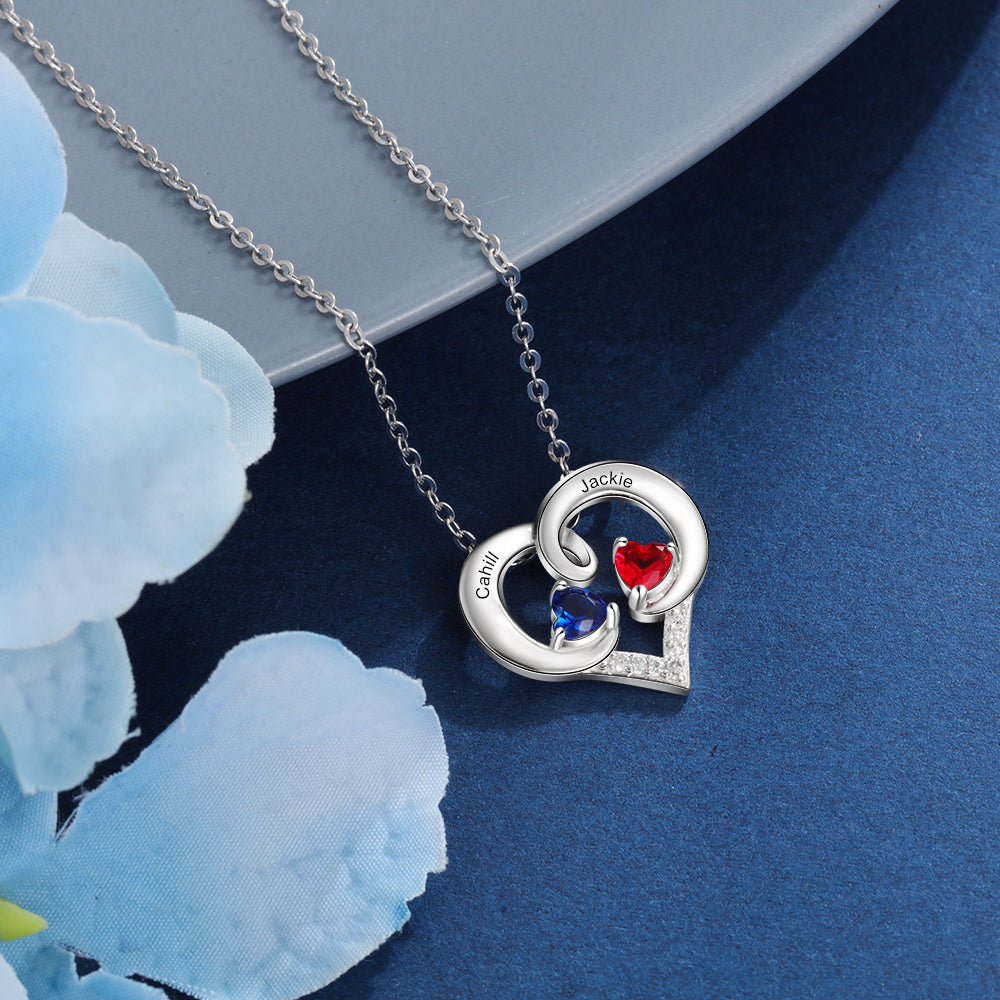 925 Sterling Silver Two Birthstone Necklace