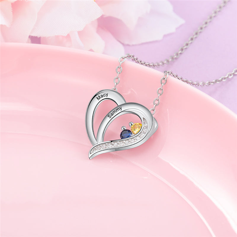 Custom 925 Sterling Silver Two Birthstone Necklace